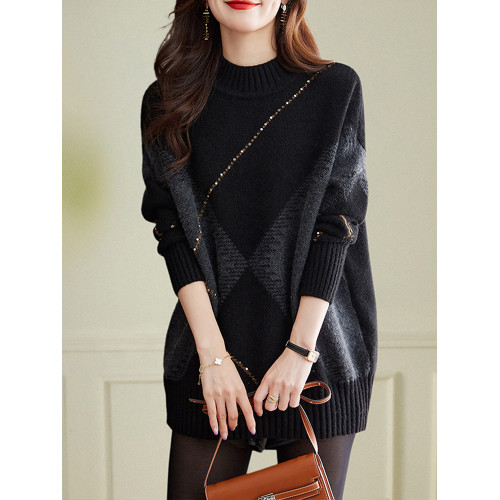 秋冬新款寬鬆羊毛針織中長款內搭慵嬾風毛衣女羊絨套頭加厚打底衫 秋冬新款寬鬆羊毛針織中長款內搭慵嬾風毛衣女羊絨套頭加厚打底衫