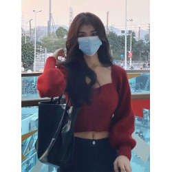 秋冬衣服紅色短款毛衣女早春2026新款打底內搭針織衫新年過年上衣