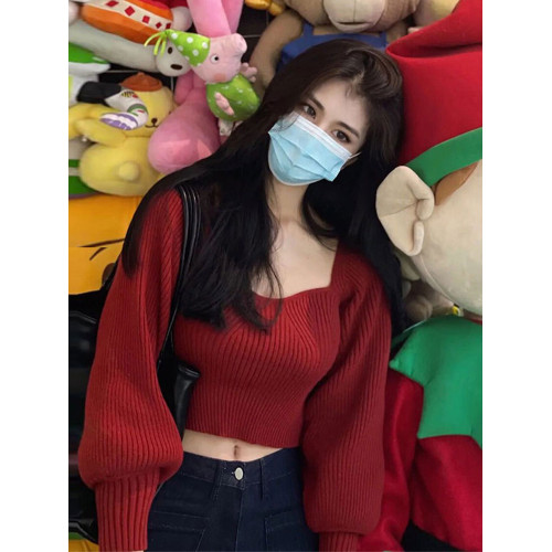 秋冬衣服紅色短款毛衣女早春2026新款打底內搭針織衫新年過年上衣