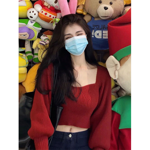 秋冬衣服紅色短款毛衣女早春2026新款打底內搭針織衫新年過年上衣