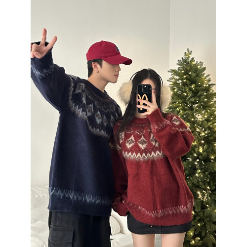 費爾島情侶裝毛衣男女秋冬高級感慵懶風氛圍感提花聖誕針織衫上衣 費爾島情侶裝毛衣男女秋冬高級感慵懶風氛圍感提花聖誕針織衫上衣