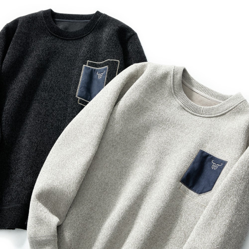 天鵞絨!抗起球雪尼爾!撞色貼布刺綉!秋冬男士加絨針織毛衣 天鵞絨!抗起球雪尼爾!撞色貼布刺綉!秋冬男士加絨針織毛衣