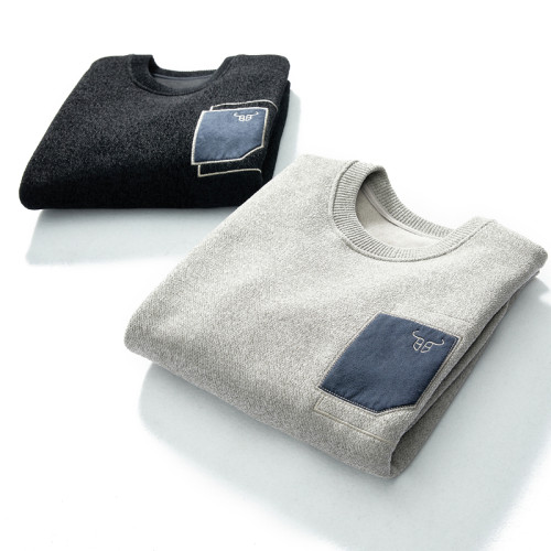 天鵞絨!抗起球雪尼爾!撞色貼布刺綉!秋冬男士加絨針織毛衣 天鵞絨!抗起球雪尼爾!撞色貼布刺綉!秋冬男士加絨針織毛衣