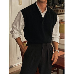 Primas 老錢風針織馬甲男士秋冬季美式復古棕色重磅毛衣背心曡穿