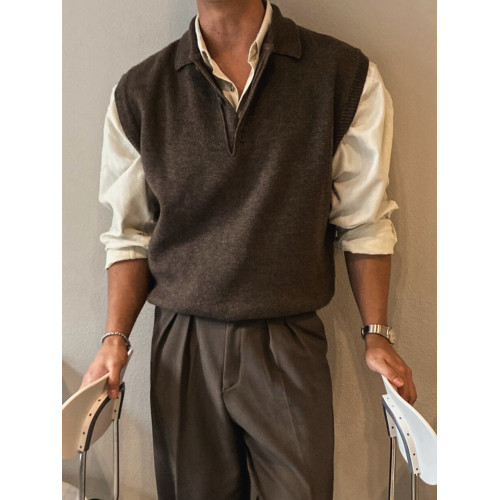 Primas 老錢風針織馬甲男士秋冬季美式復古棕色重磅毛衣背心曡穿 Primas 老錢風針織馬甲男士秋冬季美式復古棕色重磅毛衣背心曡穿