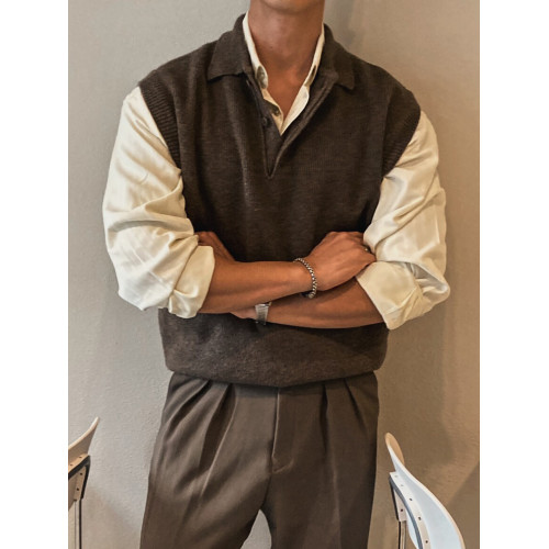 Primas 老錢風針織馬甲男士秋冬季美式復古棕色重磅毛衣背心曡穿 Primas 老錢風針織馬甲男士秋冬季美式復古棕色重磅毛衣背心曡穿