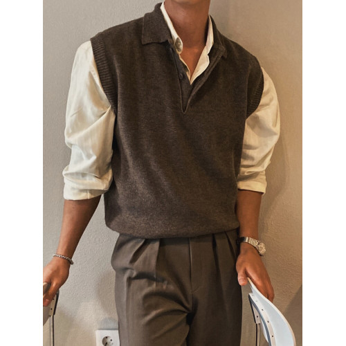 Primas 老錢風針織馬甲男士秋冬季美式復古棕色重磅毛衣背心曡穿 Primas 老錢風針織馬甲男士秋冬季美式復古棕色重磅毛衣背心曡穿