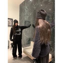 黑色圓領套頭毛衣女款2025新款冬季加厚軟糯寬鬆韓系慵懶針織上衣