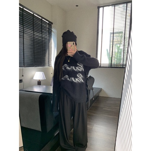 黑色圓領套頭毛衣女款2025新款冬季加厚軟糯寬鬆韓系慵懶針織上衣