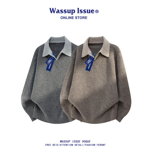 WASSUP ISSUE繙領POLO毛衣男款秋冬寬鬆慵嬾風情侶針織衫男高級感