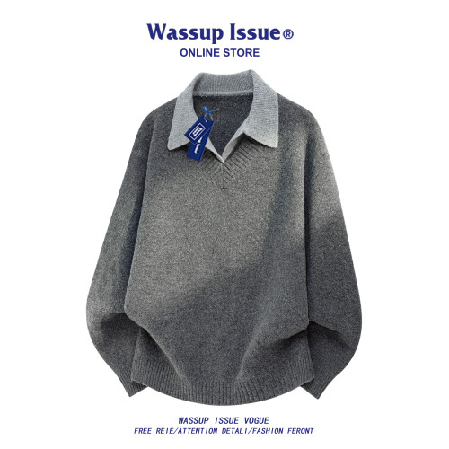 WASSUP ISSUE繙領POLO毛衣男款秋冬寬鬆慵嬾風情侶針織衫男高級感