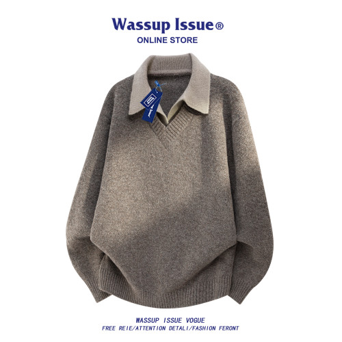 WASSUP ISSUE繙領POLO毛衣男款秋冬寬鬆慵嬾風情侶針織衫男高級感