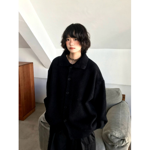 一碗士多復古高領毛衣男日系復古美式情侶寬鬆針織開衫秋冬外穿潮