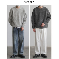 ZPZ韓國寬松圓領針織羊毛衫男秋冬季上衣潮牌INS加厚長袖套頭毛衣