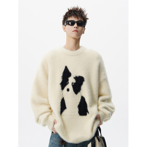 美式卡通小狗套頭毛衣男冬季馬海毛圓領針織衫慵懶感休閒情侶內搭 美式卡通小狗套頭毛衣男冬季馬海毛圓領針織衫慵懶感休閒情侶內搭