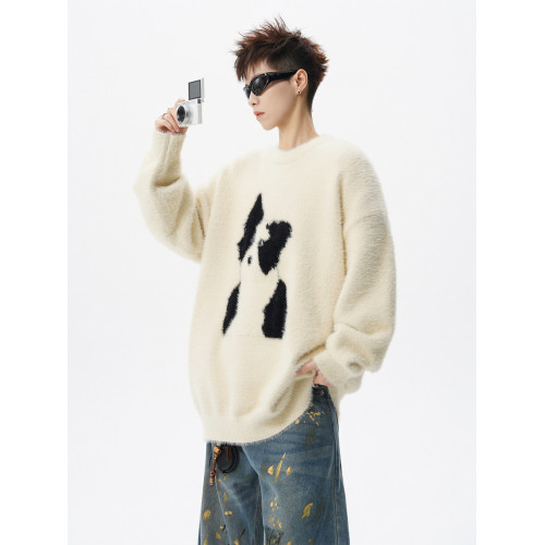 美式卡通小狗套頭毛衣男冬季馬海毛圓領針織衫慵懶感休閒情侶內搭 美式卡通小狗套頭毛衣男冬季馬海毛圓領針織衫慵懶感休閒情侶內搭