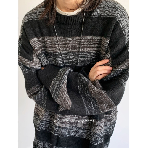 秋冬新款日系復古撞色條紋套頭圓領毛衣男女慵懶風打底針織衫外套 秋冬新款日系復古撞色條紋套頭圓領毛衣男女慵懶風打底針織衫外套