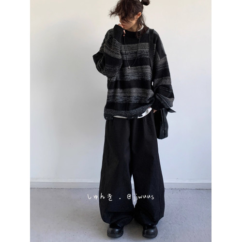 秋冬新款日系復古撞色條紋套頭圓領毛衣男女慵懶風打底針織衫外套 秋冬新款日系復古撞色條紋套頭圓領毛衣男女慵懶風打底針織衫外套