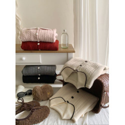 復古拼色娃娃領包釦針織毛衣女秋冬溫柔甜美復古麻花軟糯開衫外套