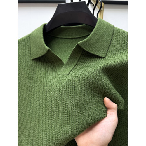 高級男士秋冬款翻領毛衣時尚休閒純色V領針織打底衫純色T恤上衣潮 高級男士秋冬款翻領毛衣時尚休閒純色V領針織打底衫純色T恤上衣潮