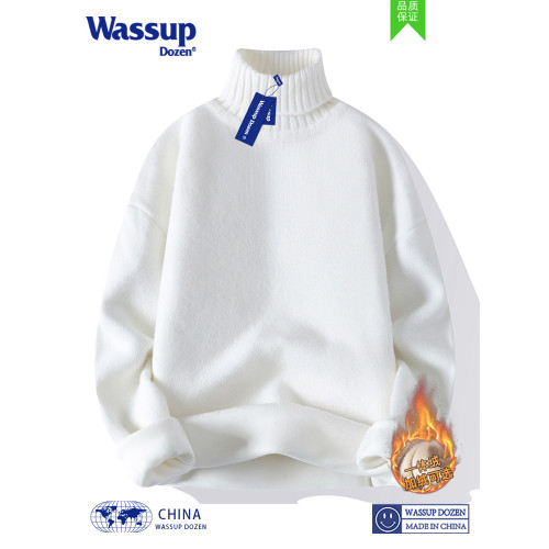 WASSUP DOZEN高領毛衣男女秋冬日系慵懶風情侶白色打底針織衫冬季 WASSUP DOZEN高領毛衣男女秋冬日系慵懶風情侶白色打底針織衫冬季
