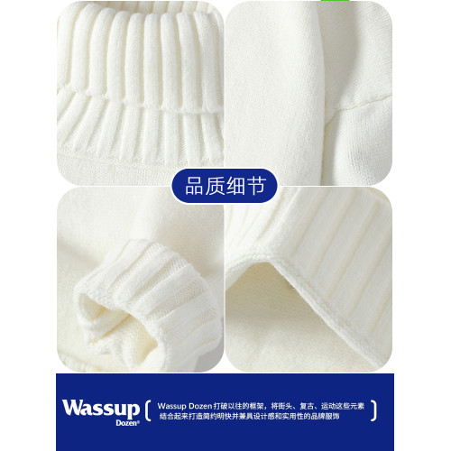 WASSUP DOZEN高領毛衣男女秋冬日系慵懶風情侶白色打底針織衫冬季 WASSUP DOZEN高領毛衣男女秋冬日系慵懶風情侶白色打底針織衫冬季
