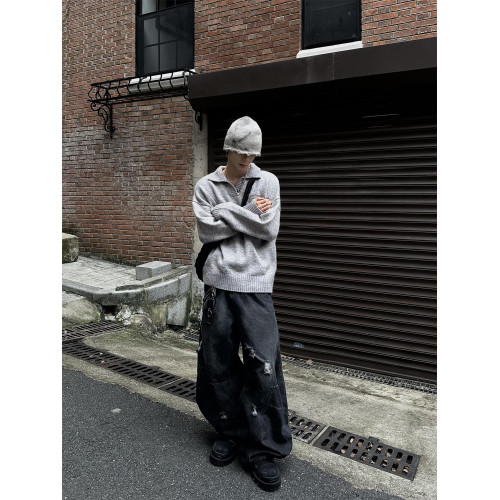 MASONSOUL 2025秋季翻領復古針織衫毛衣慵懶感男女寬松美式上衣潮 MASONSOUL 2025秋季翻領復古針織衫毛衣慵懶感男女寬松美式上衣潮