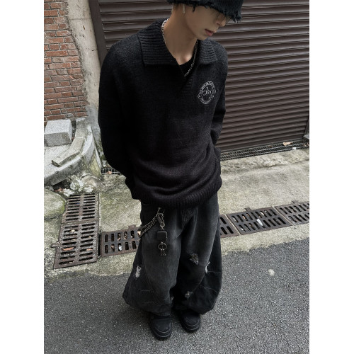 MASONSOUL 2025秋季翻領復古針織衫毛衣慵懶感男女寬松美式上衣潮 MASONSOUL 2025秋季翻領復古針織衫毛衣慵懶感男女寬松美式上衣潮