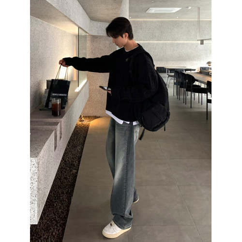 SSUMENAM「極簡風 麻花紋理」黑色毛衣男秋冬極簡內搭針織衫外套