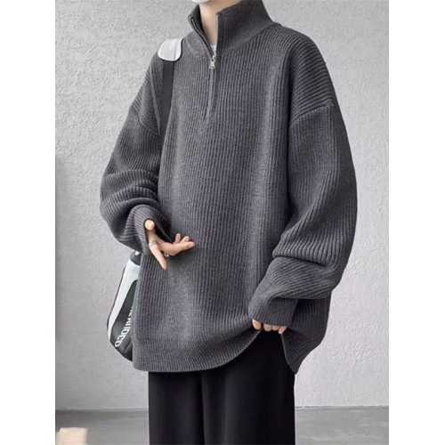 黑色半拉鍊毛衣男款秋冬季大碼寬鬆慵懶痞帥立領內搭針織衫外套潮