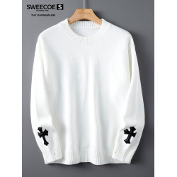 SWEECOE氣質高支TB皮標 網紅ins潮牌寬松毛衣男士秋冬時尚慵懶風