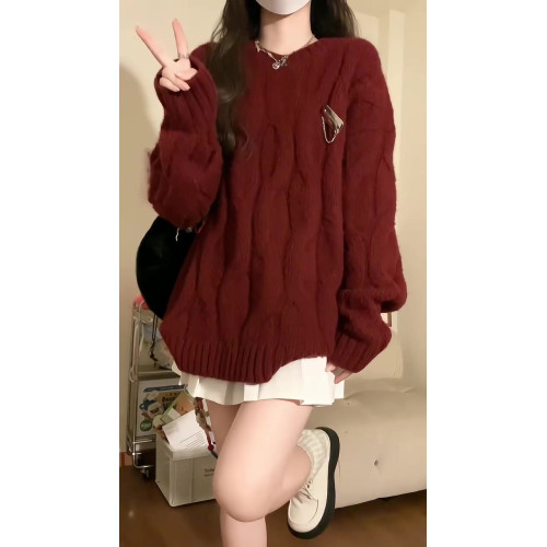 慵懶風奶fufu麻花紅色毛衣女秋冬季2026新爆款寬鬆加厚針織衫內搭
