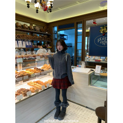 PPHOME自製~聖誕膠片 復古立領兩穿繙領毛衣開衫冬季內搭百搭上衣