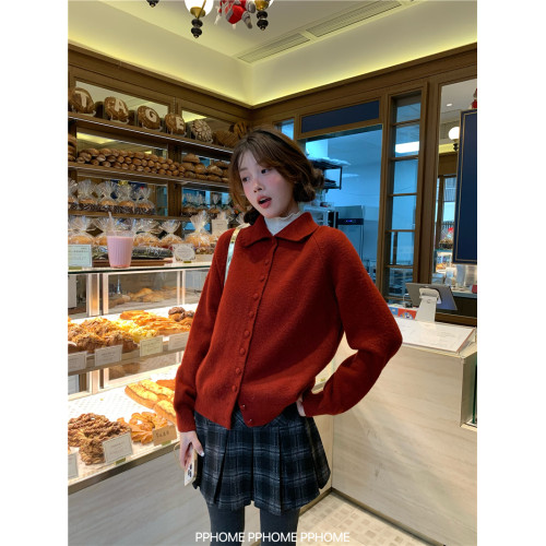 PPHOME自製~聖誕膠片 復古立領兩穿繙領毛衣開衫冬季內搭百搭上衣