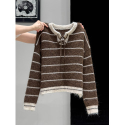 美拉德條紋加厚針織毛衣外套長袖秋冬新款打底衫內搭可外穿上衣女