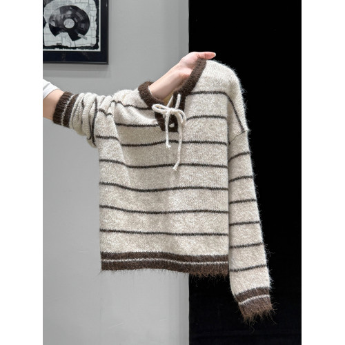 美拉德條紋加厚針織毛衣外套長袖秋冬新款打底衫內搭可外穿上衣女