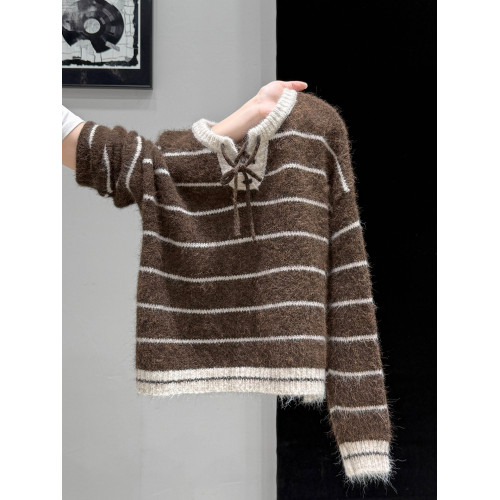 美拉德條紋加厚針織毛衣外套長袖秋冬新款打底衫內搭可外穿上衣女