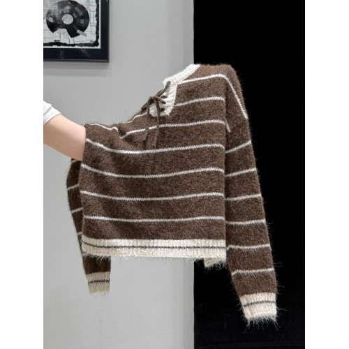 美拉德條紋加厚針織毛衣外套長袖秋冬新款打底衫內搭可外穿上衣女