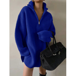 紅色高領毛衣女中長款秋冬法式慵嬾風加厚套頭新年半拉鍊針織上衣