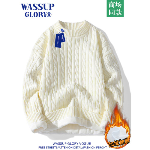 WASSUP GLORY粗麻花毛衣男加絨加厚秋冬打底衫保暖毛衫內搭針織衫 WASSUP GLORY粗麻花毛衣男加絨加厚秋冬打底衫保暖毛衫內搭針織衫