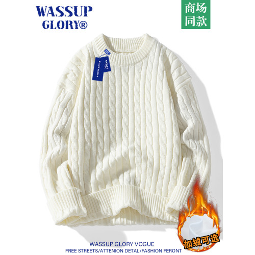 WASSUP GLORY粗麻花毛衣男加絨加厚秋冬打底衫保暖毛衫內搭針織衫 WASSUP GLORY粗麻花毛衣男加絨加厚秋冬打底衫保暖毛衫內搭針織衫
