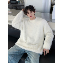 人夫感穿搭黑色針織衫外套男高級感毛衣寬松慵懶打底衫毛茸茸衛衣