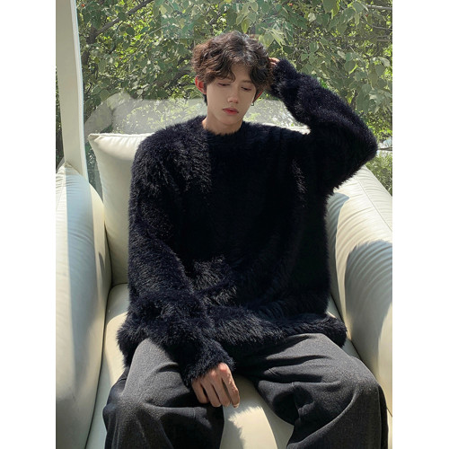 人夫感穿搭黑色針織衫外套男高級感毛衣寬松慵懶打底衫毛茸茸衛衣 人夫感穿搭黑色針織衫外套男高級感毛衣寬松慵懶打底衫毛茸茸衛衣