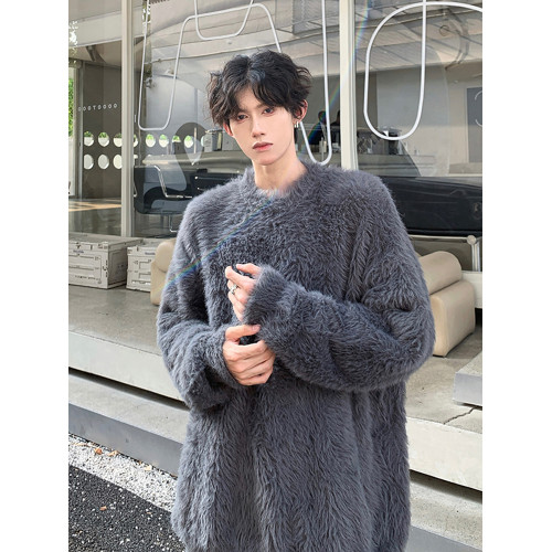 人夫感穿搭黑色針織衫外套男高級感毛衣寬松慵懶打底衫毛茸茸衛衣 人夫感穿搭黑色針織衫外套男高級感毛衣寬松慵懶打底衫毛茸茸衛衣