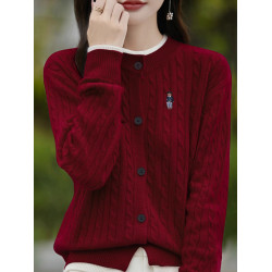 2024秋冬洋氣假兩件針織開衫學院風刺綉毛衣開衫外套打底洋氣上衣