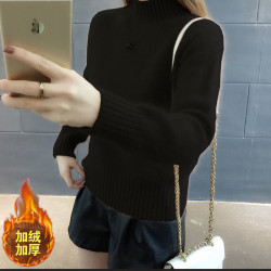 2024秋冬新款仿水貂毛衣女短款套頭顯瘦針織衫加絨加厚打底衫上衣