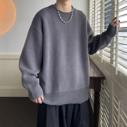 純色圓領毛衣男女簡約寬松秋冬新款加厚oversize潮流打底針織毛衫