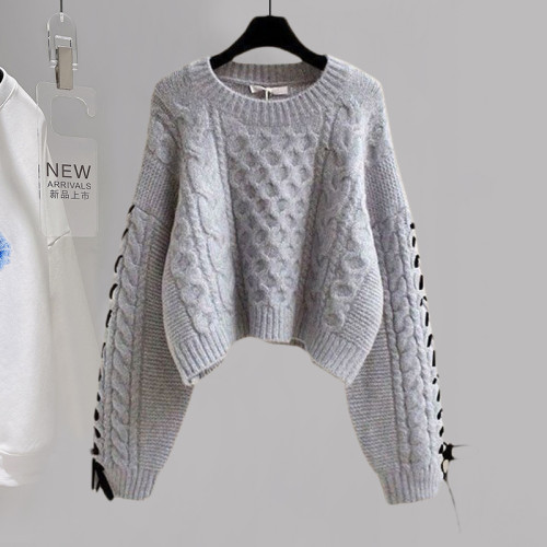 小個子慵嬾風毛衣女秋冬裝嬭系穿搭設計感慵嬾風軟糯針織衫上衣