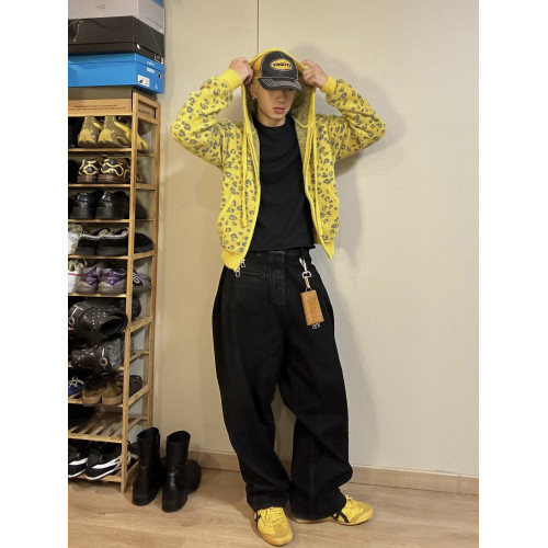 美式街頭豹紋提花波點拉鍊連帽開衫毛衣秋冬超柔絨感小衆短款外套