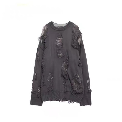 歐美高街假兩件oversize破洞毛衣男女秋冬季慵懶風鏤空設計針織衫 歐美高街假兩件oversize破洞毛衣男女秋冬季慵懶風鏤空設計針織衫